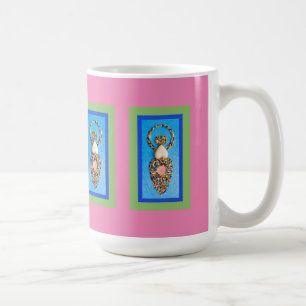 Göttin Mosaik in Grün & Blau auf Rosa Kaffeetasse