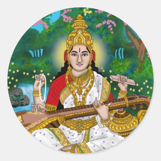 Göttin Saraswati Aufkleber (Vorderseite)