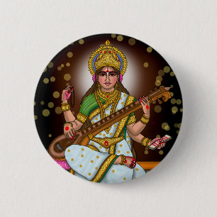 Göttin Saraswati Knopf Button