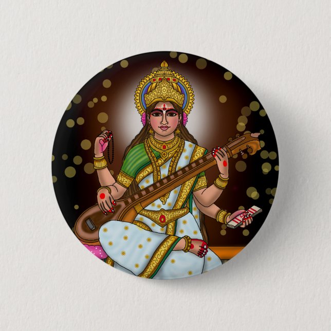 Göttin Saraswati Knopf Button (Vorderseite)