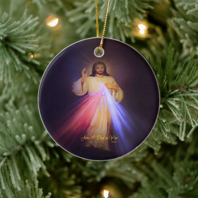 Göttliche Barmherzigkeit Gold mit Kapellgebet Keramik Ornament (Baum)