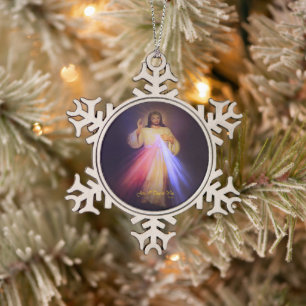 Göttliche Barmherzigkeit Gold Schneeflocken Zinn-Ornament