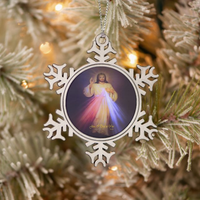 Göttliche Barmherzigkeit Gold Schneeflocken Zinn-Ornament (Baum)