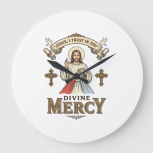 Göttliche Barmherzigkeit Jesus Vintage-Stich relig Große Wanduhr