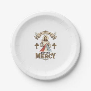 Göttliche Barmherzigkeit Jesus Vintage-Stich relig Pappteller
