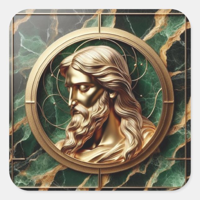 Göttliche Begegnung Jesus Gesicht in Verzierten Go Quadratischer Aufkleber (Vorderseite)