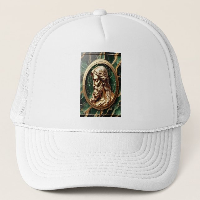 Göttliche Begegnung Jesus Gesicht in Verzierten Go Truckerkappe (Vorderseite)