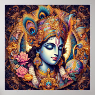 Göttliche Blaue Krishna-Kunst Poster