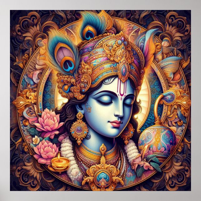 Göttliche Blaue Krishna-Kunst Poster (Vorne)
