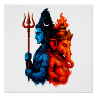 Göttliche Dualität: Blaues Shiva & Ganesha T-Shirt