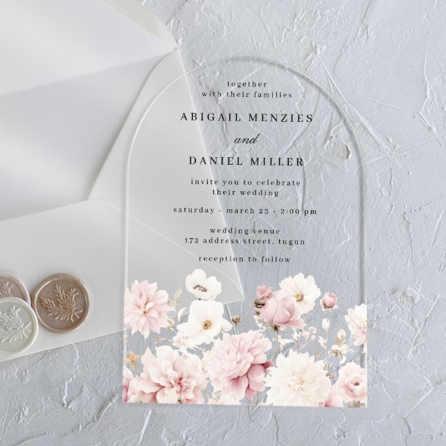 Göttliche Elegante Blush & White Floral Wedding Acryleinladungen (Von Creator hochgeladen)