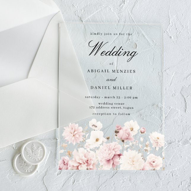Göttliche Eleganz: Blush Garden Hochzeit der Blume Acryleinladungen (Von Creator hochgeladen)