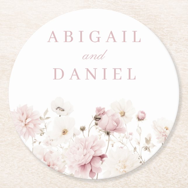Göttliche Eleganz: Blush Garden Hochzeit der Blume Runder Pappuntersetzer (Vorderseite)