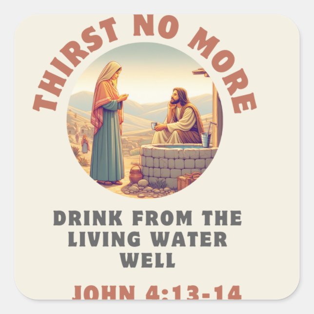 Göttliche Erfrischung: John 4:13-14 Hard Quadratischer Aufkleber (Vorderseite)