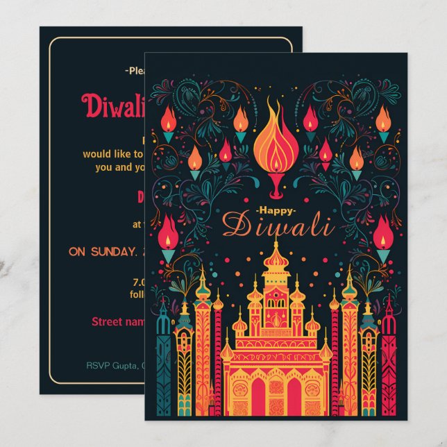 Göttliche Erleuchtung: Eine Diwali-Feier Einladung (Vorne/Hinten)