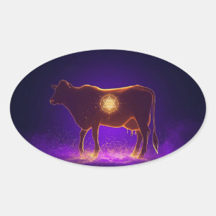 Göttliche Kuh-Silhouette Govardhan Puja Spiritua Ovaler Aufkleber