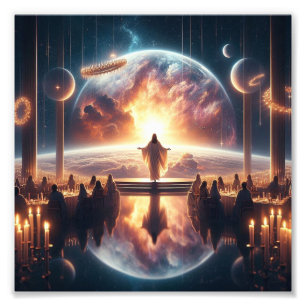 Göttliche Reflektion: Jesus in kosmischer Harmonie Fotodruck