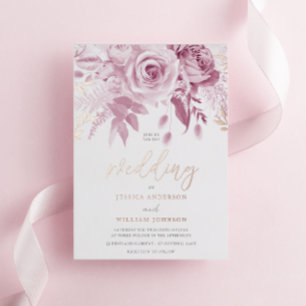 Göttliche rosa Rosenhochzeit Roségold Folieneinladung