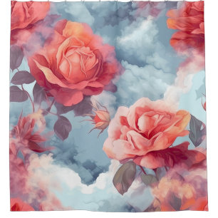 Göttliche rosa und rote Rosen in sanften Wolken Duschvorhang