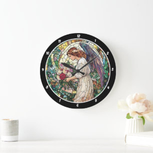 Göttliche Rose Garden Gesteinigte Glasangel Mauer Große Wanduhr