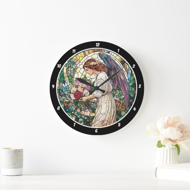 Göttliche Rose Garden Gesteinigte Glasangel Mauer Große Wanduhr (Zuhause)