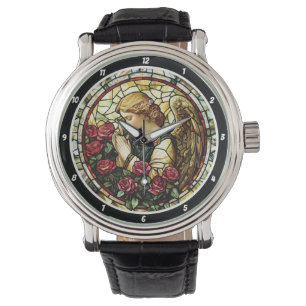 Göttliche Rosen-Gebets-Buntglas-Engel Armbanduhr