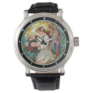 Göttliche Rosenradiance Buntglas-Engel-Wanduhr  Armbanduhr