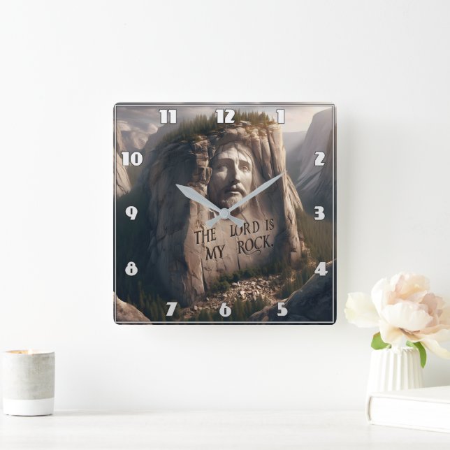 Göttliche Statue: Der Herr ist mein Stein Quadratische Wanduhr (Zuhause)