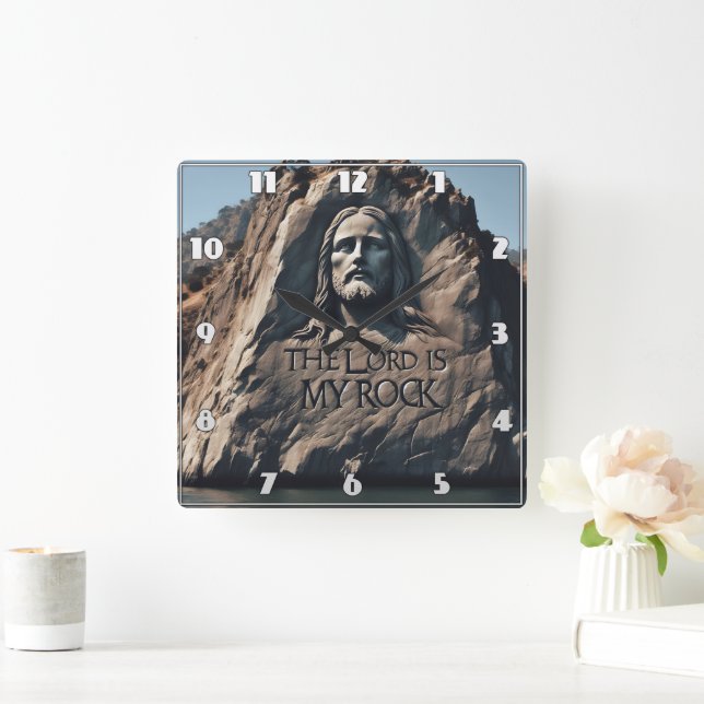 Göttliche Statue: Der Herr ist mein Stein Quadratische Wanduhr (Zuhause)