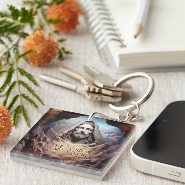 Göttliche Statue: Der Herr ist mein Stein Schlüsselanhänger (Vorderseite rechts)