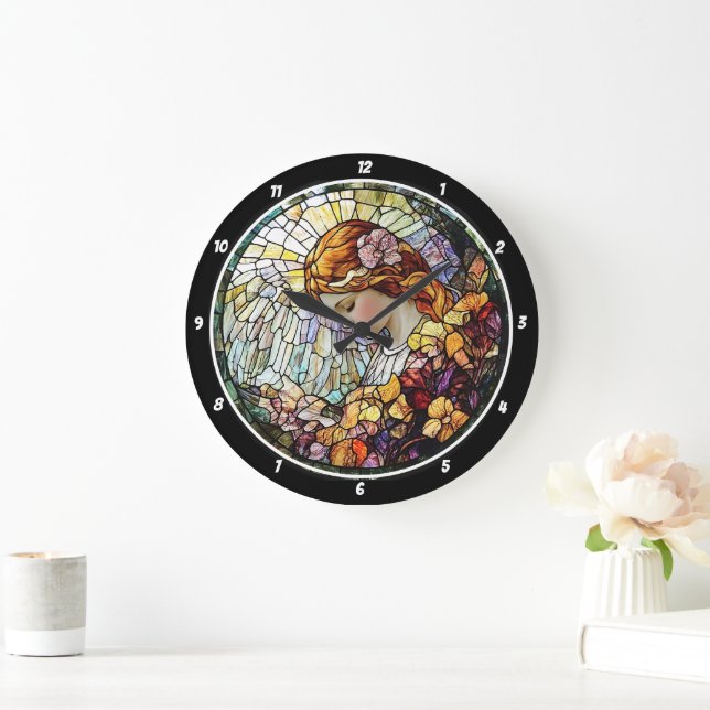 Göttliche Strahlung gestettetes Glas Angel Wall Große Wanduhr (Zuhause)