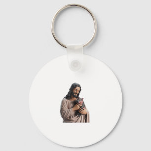 Göttliche Verbindung_ Jesus mit Moo Deng Pygmy Hip Schlüsselanhänger