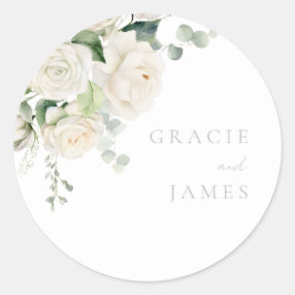Göttliche Weiße Rosen & Sage Hochzeit Runder Aufkleber