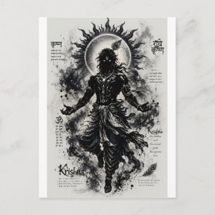Göttlicher Herr Krishna Dunkle Silhouette Grunge-K Postkarte