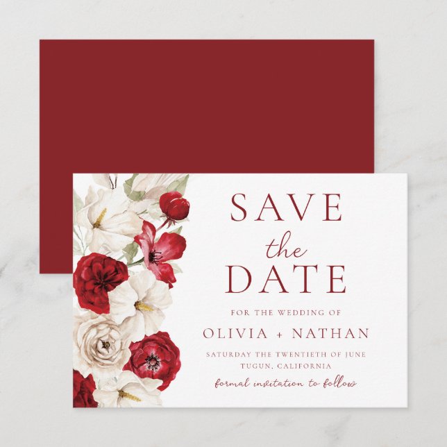 Göttliches Blut: Rote und weiße Blumenhochzeit Save The Date (Vorne/Hinten)