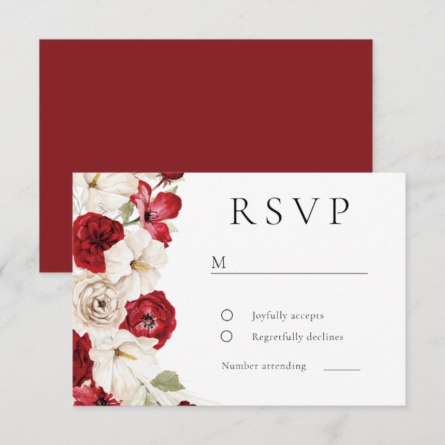 Göttliches Blut: Weiße und rote herrliche Blumenho RSVP Karte (Vorne/Hinten)