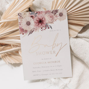 Göttliches Boho-Rosa-Roségold-Baby-Shower Folieneinladung