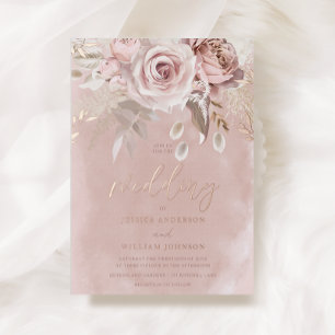Göttliches Erröten Florale Hochzeit Roségold Folieneinladung