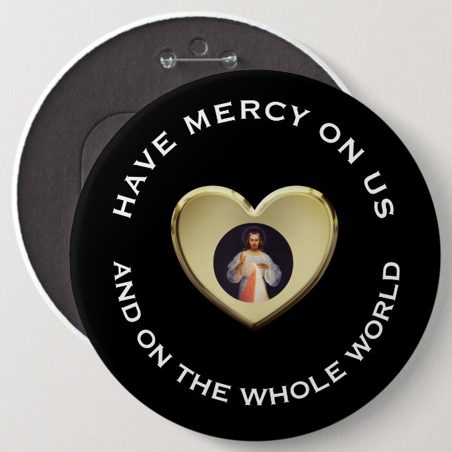 Göttliches Gnaden-Gebets-Jesus-Goldherz Button (Vorne & Hinten)