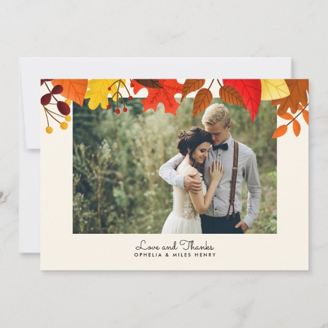 Gouache Autumn Leaves Single Foto Dankeschön Card Save The Date (Vorderseite)