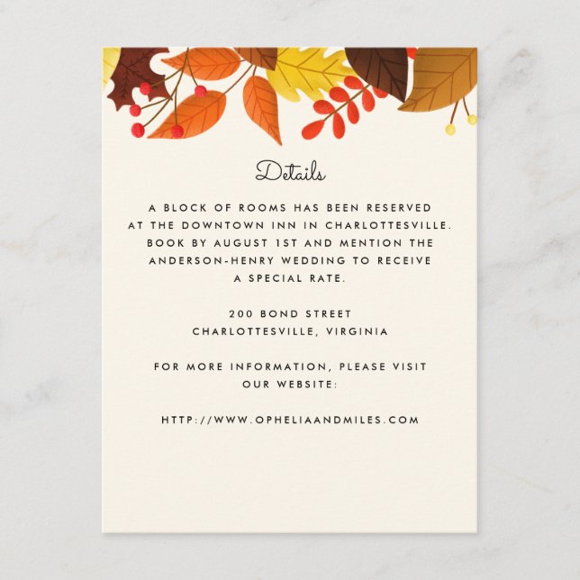 Gouache Autumn Leaves Wedding Details Begleitkarte (Vorderseite)