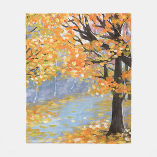 Gouache Herbstlandschaft. Goldener Fall im leeren Fleecedecke