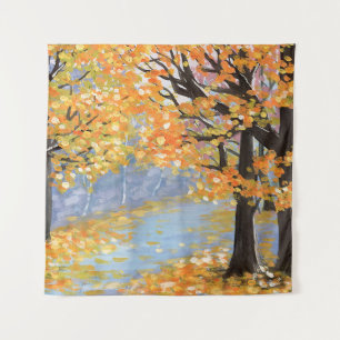 Gouache Herbstlandschaft. Goldener Fall im leeren  Wandteppich
