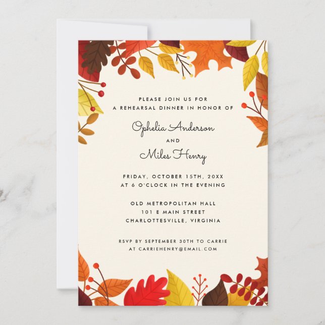 Gouache Herbstleaves Hochzeitsessen Probe Einladung (Vorderseite)