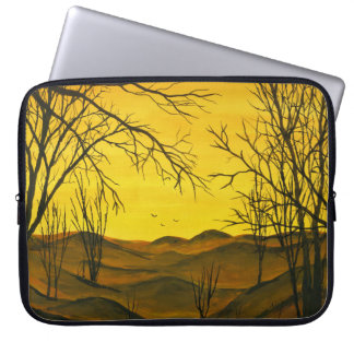 Gouache Malerei: gelber Himmel, braun. Laptopschutzhülle