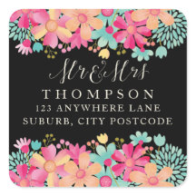 Gouache Painted Floral Mr & Mrs. Address Stickers