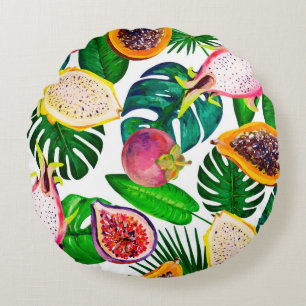 Gouache seamless pattern with tropic leaves and fr rundes kissen