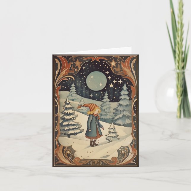 Gouache Vintag Retro Christmas Karte (Vorderseite)