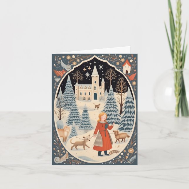 Gouache Vintag Retro Christmas Karte (Vorderseite)