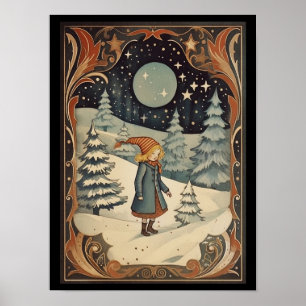 Gouache Vintage Retro Weihnachten Poster